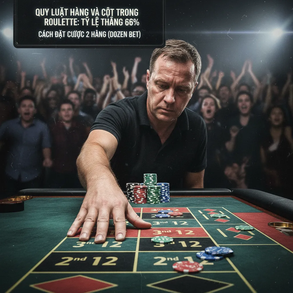 Ví dụ về cách đặt cược vào hai hàng tá (dozen) trên bàn Roulette